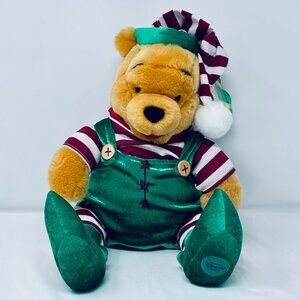 Disney Store Christmas Pooh Bear Dressed as Elf Plush Vintage Disney